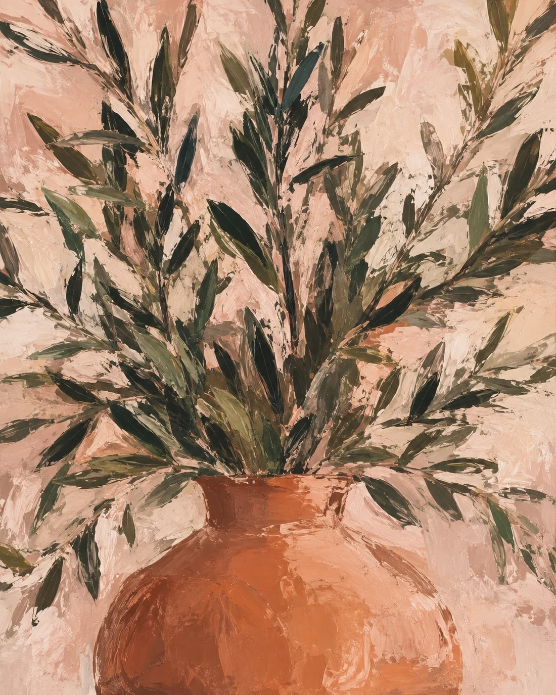 Olive Study, botanical canvas artwork in a natural oak frame